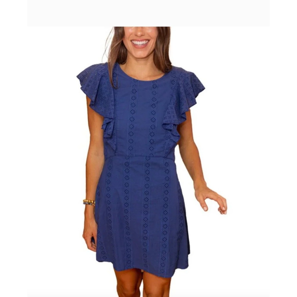 CABANA LIFE Coastal Navy Eyelet Cottage Flutter Sleeve Dress Size XL